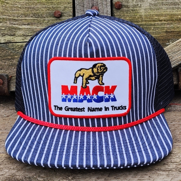 Mack Trucks Hickory Stripe Trucker Hat Snapback Engineer - Picture 2 of 3
